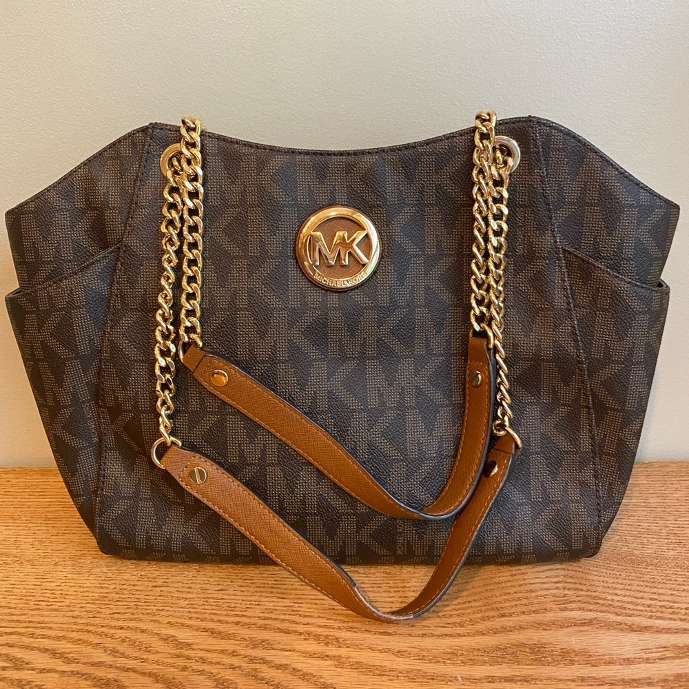 Michael Kors Brown Shoulder Bag with Gold Accents